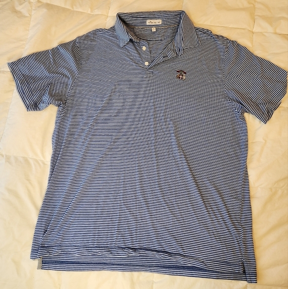 Blue Striped Cotton/Silk Peter Millar Polo Shirt Size XL - Picture 1 of 6